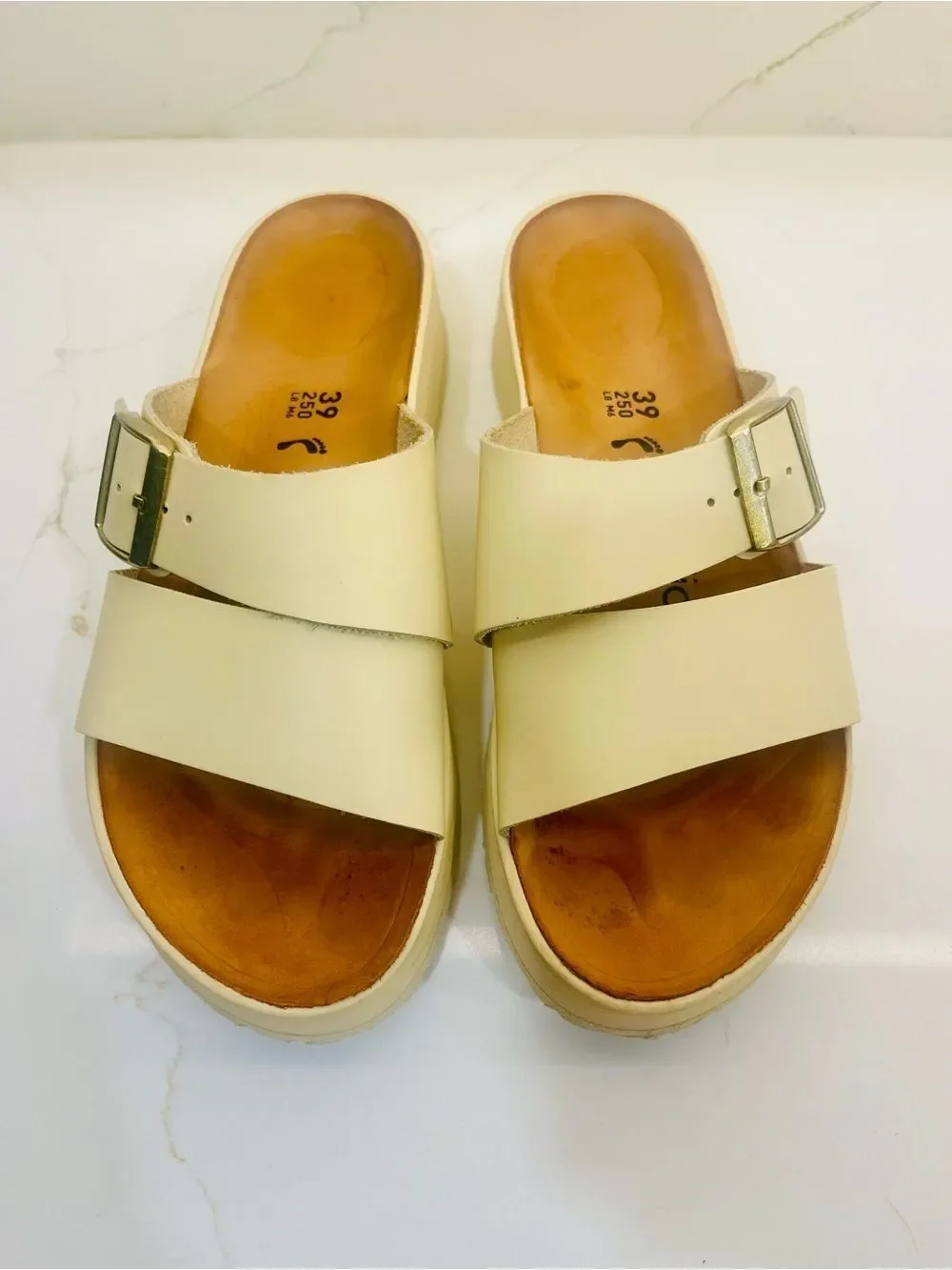 Papillio by Birkenstock Almina Platform Slide Sandals Ivory Leather